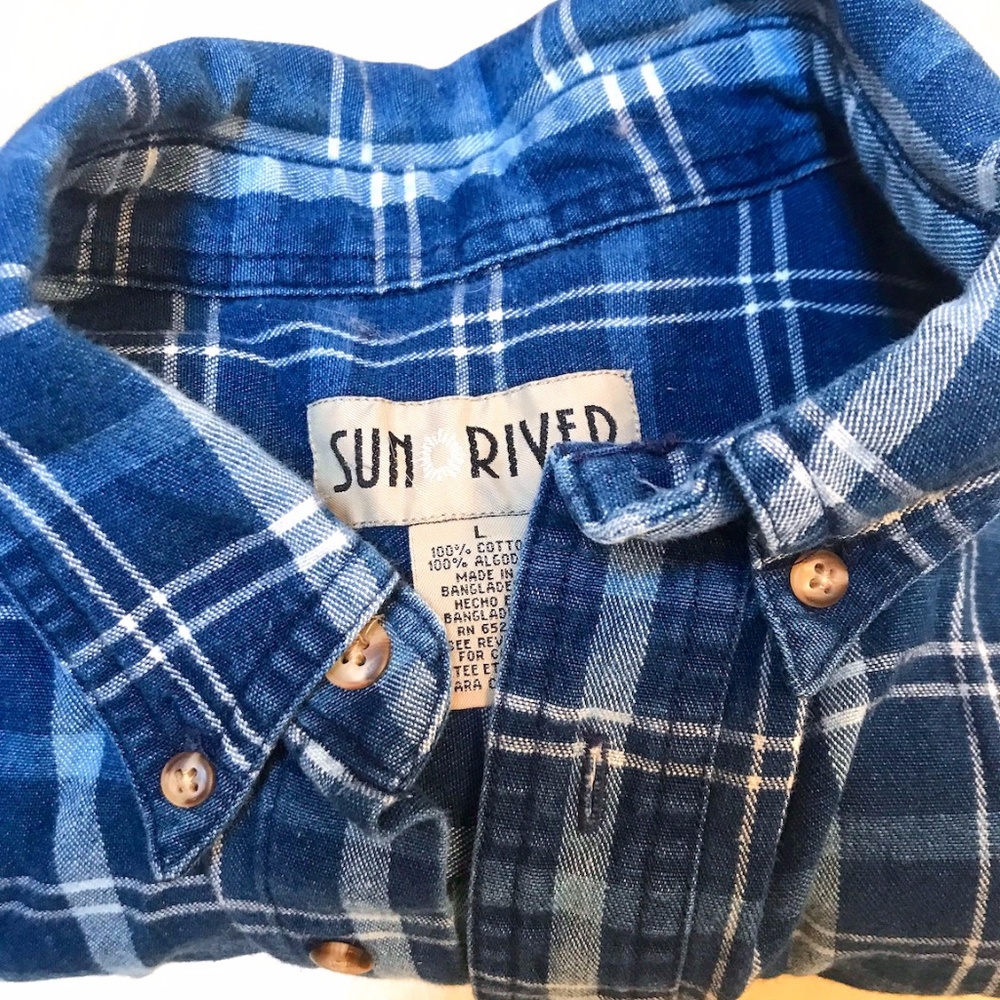 Mens Heavyweight Sun River Button Down Shirt Large. Plaid Pattern, blues.... EUC - Picture 3 of 9